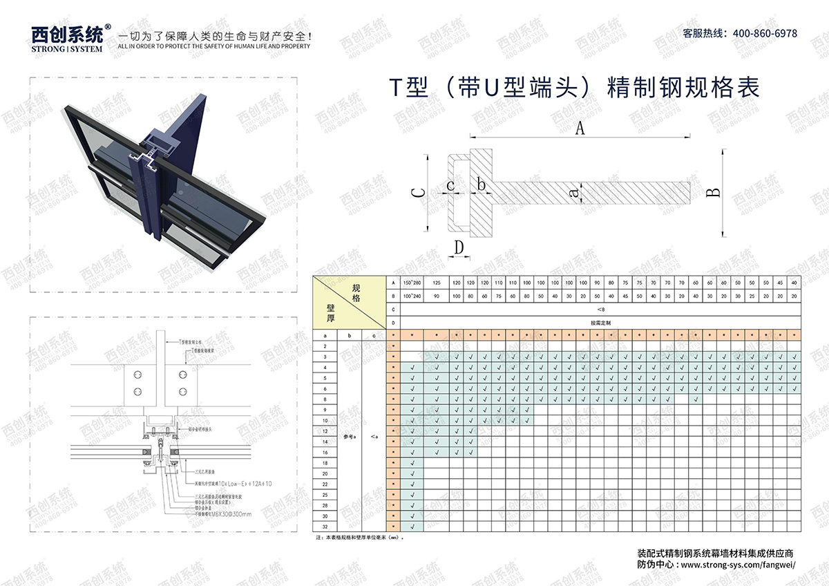 西創(chuàng)系統(tǒng)-T型（帶U型端頭）精致鋼型材規(guī)格表