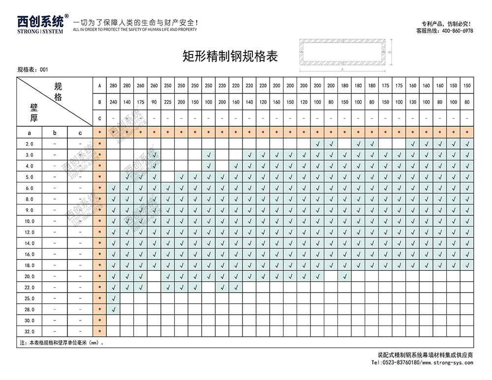 《最新規(guī)格型號(hào)一覽表》西創(chuàng)系統(tǒng)裝配式精制鋼直角方管精致鋼尖角方管（包含高精鋼、精密鋼、精細(xì)鋼）(圖2)