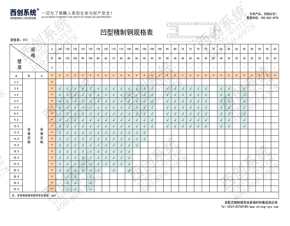 西創(chuàng)系統(tǒng)凹型矩形精制鋼幕墻型材（定制規(guī)格）(圖5)